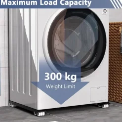 Online Tvättmaskinsbas med broms, justerbar mobil bas för tvättmaskin, torktumlare, kylskåp, belastning 300 kg, svart