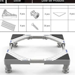 Hot Tvättmaskinsställ, Sockel för tvättmaskin torktumlare kylskåp, Justerbar längd, last 300kg Anti Vib [CO]