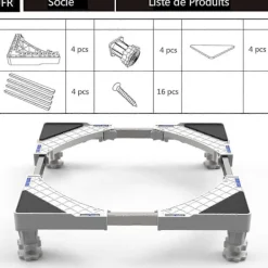 Discount Tvättmaskinsställ, Sockel för Tvättmaskin Torktumlare Kylskåp, Justerbar Längd, last 300kg Anti Vib (FQ)-XF17-