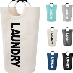 Hot Tvättpåse med vadderade handtag, vattentät tvättkorg hopfällbar, tvättkorg för badrum, tvättstuga, högskola white