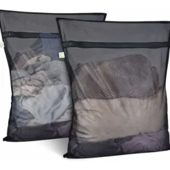 Best -Tvättpåse Tvättmaskin Set med 2 Mesh Tvättpåse Tvättpåsar med dragkedja Tvättpåse XL Stor storlek för ömtåliga blusar skjortor (60x60cm, svart)