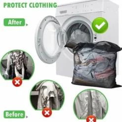 Best -Tvättpåse Tvättmaskin Set med 2 Mesh Tvättpåse Tvättpåsar med dragkedja Tvättpåse XL Stor storlek för ömtåliga blusar skjortor (60x60cm, svart)