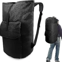 New Tvättsäck Extra Stor 115 Liter Svart Tvättryggsäck med Vadderade Axelremmar
