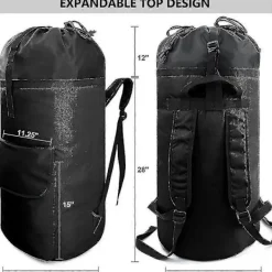 New Tvättsäck Extra Stor 115 Liter Svart Tvättryggsäck med Vadderade Axelremmar