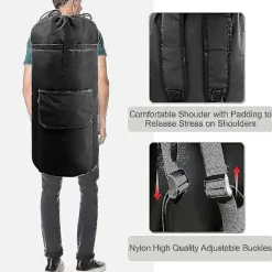 New Tvättsäck Extra Stor 115 Liter Svart Tvättryggsäck med Vadderade Axelremmar