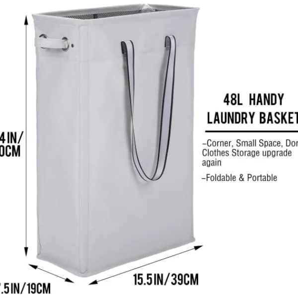 Hot Tyg Klädkorg, 60CM Praktisk Hängande Tvättkorg Hög och Smal Korg Vattentät Tvättsäck med Andningsbart Meshlock Tvättsäck, Grå