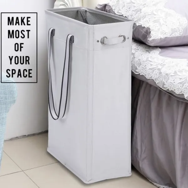 Hot Tyg Klädkorg, 60CM Praktisk Hängande Tvättkorg Hög och Smal Korg Vattentät Tvättsäck med Andningsbart Meshlock Tvättsäck, Grå