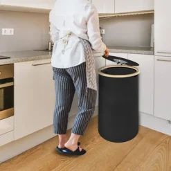 Discount UISEBRT 100L Återvinningsbox för Återvinningsbara Flaskor med Lock och Transportväska, Återvinningskärl för Tomma, Svart