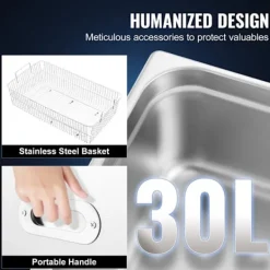 Clearance DUOKU Ultraljudsrengörare--30 L-Kraftfull Ultraljudsrengöringsmaskin-för Djupa Delar, Smycken, Glasögon