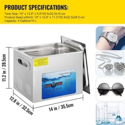 Online DUOKU Ultraljudstvätt--15 L-Justerbar frekvens 36 kHz ~ 40 kHz-Digital timer och uppvärmning