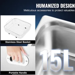 Best DUOKU Ultrasonic Cleaner--15 L-med Timer, Uppvärmning 600 W, Ultrasonic Effekt 360 W