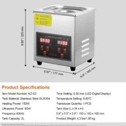 Hot DUOKU Ultrasonstvätt - - med digital timer och uppvärmning - rostfritt stål - 2 L