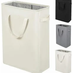 Discount Ultratunn tvättkorg med handtag, hopfällbar korg, tunn smutstvätt, smal väska, hopfällbart tyg 45 L (53,34 cm, Beige) -DQ