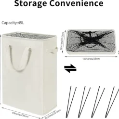 Discount Ultratunn tvättkorg med handtag, hopfällbar korg, tunn smutstvätt, smal väska, hopfällbart tyg 45 L (53,34 cm, Beige) -DQ