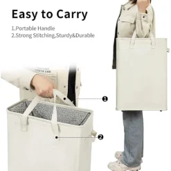 Discount Ultratunn tvättkorg med handtag, hopfällbar korg, tunn smutstvätt, smal väska, hopfällbart tyg 45 L (53,34 cm, Beige) -DQ