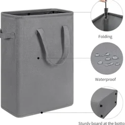 Ultratunn tvättkorg med handtag, hopfällbar liten tvättkorg, tunn smutstvättskorg, smal tvättpåse, hopfällbar smutstvättkorg (grå) grå