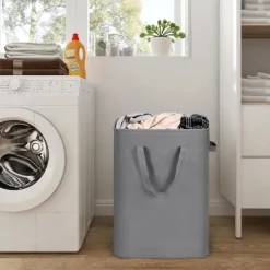 Ultratunn tvättkorg med handtag, hopfällbar liten tvättkorg, tunn smutstvättskorg, smal tvättpåse, hopfällbar smutstvättkorg (grå) grå