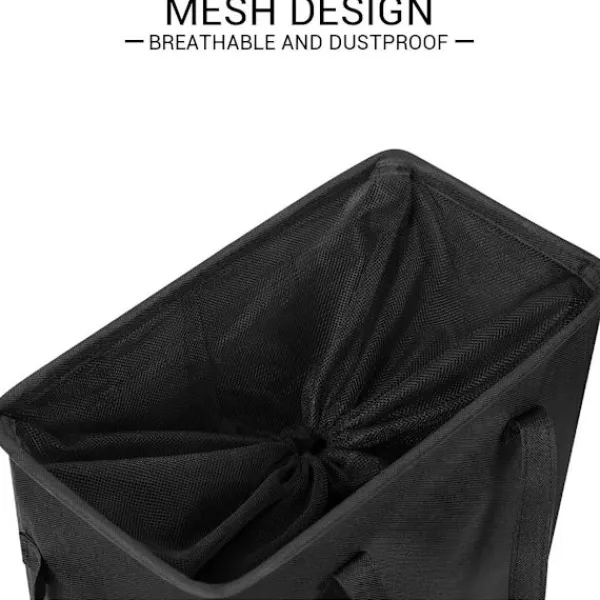 Outlet Ultratunn tvättkorg med handtag, hopfällbar liten tvättkorg, tunn smutstvättkorg, smal tvättpåse, hopfällbar smutstvättkorg (svart)-FM- black