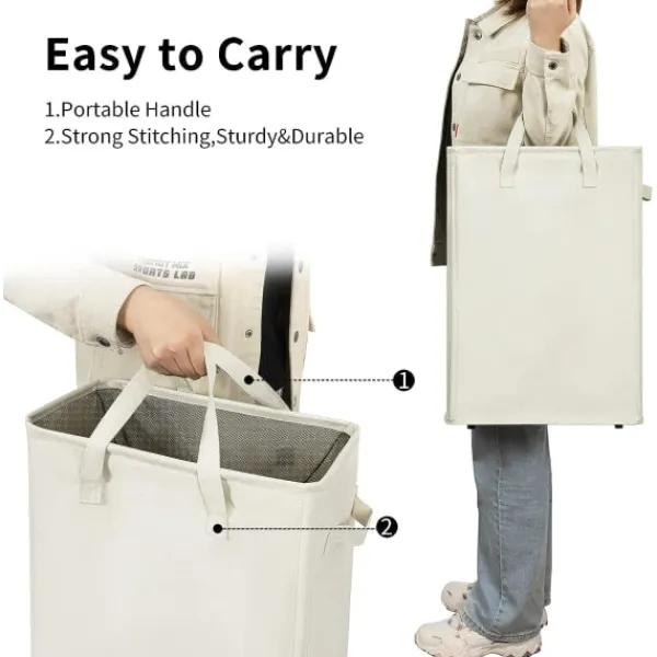 Outlet Ultratunn tvättkorg med handtag, hopfällbar korg för tunna smutsiga kläder, smal påse, hopfällbar trasa, 45 L (53,34 cm, beige)