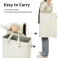 Hot Ultratunn tvättkorg med handtag, hopfällbar tvättkorg, smal väska, hopfällbart tyg, 45 L (53,34 cm, beige)