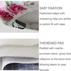 New Uppgraderat Brännmärkesresistent Strykbrädsöverdrag med Tryckt Mönster, Dragsko och 2 Extra Förtjockade Kuddar 110 x 34 cm Cartoon Flower