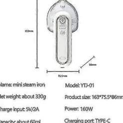 GIFT OF G USB Uppladdningsbar Mini Portabel Sladdlös Resestrykjärn - För Resor, Hantverk, Resor - 360 Graders Strykning