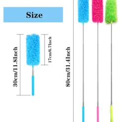 Outlet Utdragbar Mikrofiber Dammvippa Mikrofiber Dammborste med Utdragbart Skaft Tvättbart Dammningshuvud (3 Färger, 3 Set)