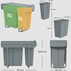 Hot Northio Utdragbar soptunna för kök, 2 avtagbara hinkar, 30 l, metall