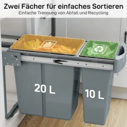 Hot Northio Utdragbar soptunna för kök, 2 avtagbara hinkar, 30 l, metall