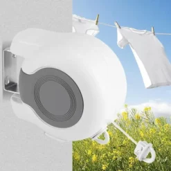 Online Utdragbar tvättlina för utomhusbruk, 13 m utdragbar väggmonterad torkställning med 2 tvättlinor