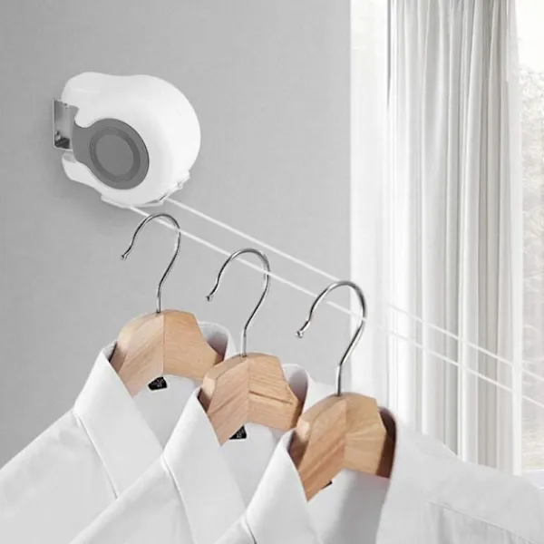 Online Utdragbar tvättlina för utomhusbruk, 13 m utdragbar väggmonterad torkställning med 2 tvättlinor