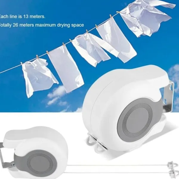 Online Utdragbar tvättlina för utomhusbruk, 13 m utdragbar väggmonterad torkställning med 2 tvättlinor