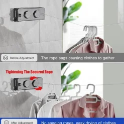 Discount Utdragbar Tvättlina, Väggmonterad Utdragbar Tvättlina med 2 x 5M Rostfritt Stål, för Inomhus- och Utomhusbruk