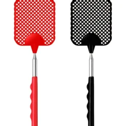 Utdragbara Flugsmällor 2-pack, med Teleskophandtag i Rostfritt Stål 28,5 cm till 75 cm (Svart & Röd)