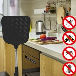 Outlet Utdragbara Flugsmällor 2-pack, med Teleskophandtag i Rostfritt Stål 28,5 cm till 75 cm (Svart & Röd)