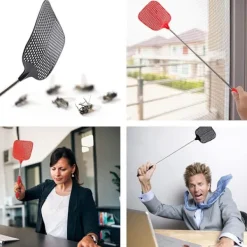 Outlet Utdragbara Flugsmällor 2-pack, med Teleskophandtag i Rostfritt Stål 28,5 cm till 75 cm (Svart & Röd)