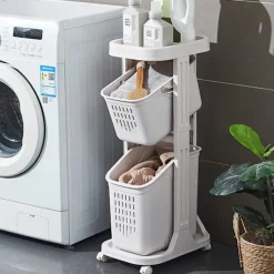 Clearance Vagn på hjul med 2 tvättkorgar