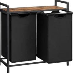 New Pavil Vasagle tvätthämma, tvätthamper, 2 enkla utdragbara och avtagbara, brun och svart