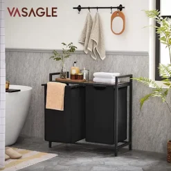 New Pavil Vasagle tvätthämma, tvätthamper, 2 enkla utdragbara och avtagbara, brun och svart