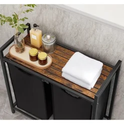 New Pavil Vasagle tvätthämma, tvätthamper, 2 enkla utdragbara och avtagbara, brun och svart