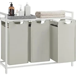 Clearance Pavil Vasagle tvättkorg, 3-fack tvätthamper, utdragbar och avtagbar 38L, vit