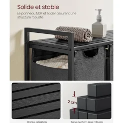 Sale Pavil Vasagle tvättkorg, 3-fack tvätthamper, utdragbar och avtagbar tvättväskor, svart och grå