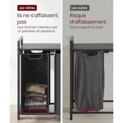 Sale Pavil Vasagle tvättkorg, 3-fack tvätthamper, utdragbar och avtagbar tvättväskor, svart och grå