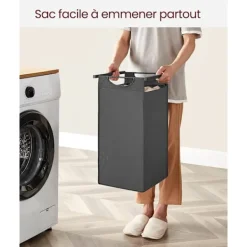 Sale Pavil Vasagle tvättkorg, 3-fack tvätthamper, utdragbar och avtagbar tvättväskor, svart och grå