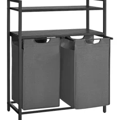 Hot Pavil Vasagle tvättkorg 2-fack, tvätthamare med 2 hyllor, per påse 46 liter, svartgrön