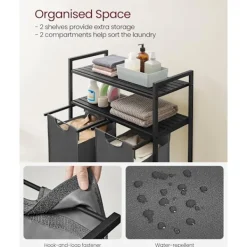 Hot Pavil Vasagle tvättkorg 2-fack, tvätthamare med 2 hyllor, per påse 46 liter, svartgrön
