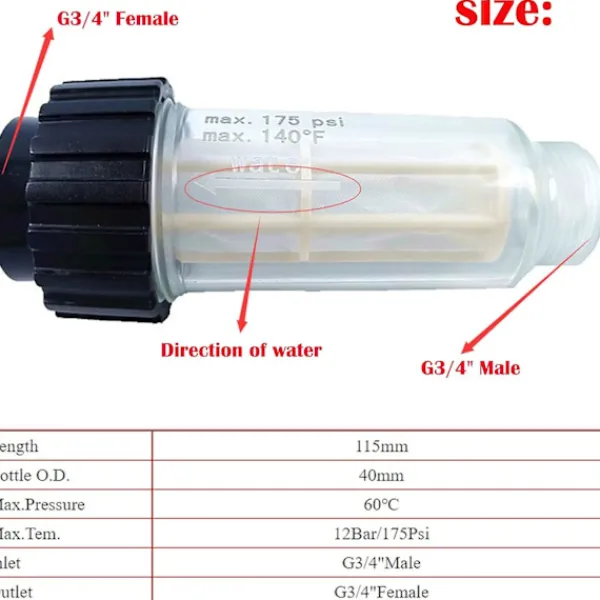 Online Vattenfilter för högtryckstvätt 3/4" anslutning med 2 plugganslutningar Antisandfilter för vattenpump Kompatibel med Kärcher K2-K7 för Ga