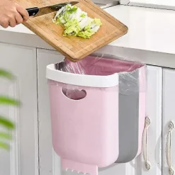 Clearance Väggmonterad köksavfallskorg för skåp, hängande/vikbar, för insamling av grönsaksskal (rosa)