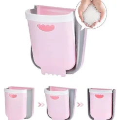 Clearance Väggmonterad köksavfallskorg för skåp, hängande/vikbar, för insamling av grönsaksskal (rosa)