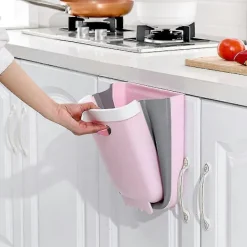 Outlet Väggmonterad köksavfallskorg för skåp, hängande/vikbar, för insamling av grönsaksskal (rosa)